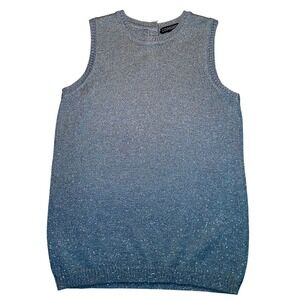 Silver Knit Sleeveless Top Tank Button Back Casual Party Sparkle‎ Blouse